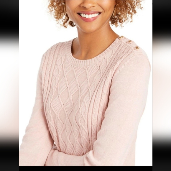 Charter Club Sweaters - Charter Club Women Pink Core Table Knit Crewneck Cotton Blend Sweater  S